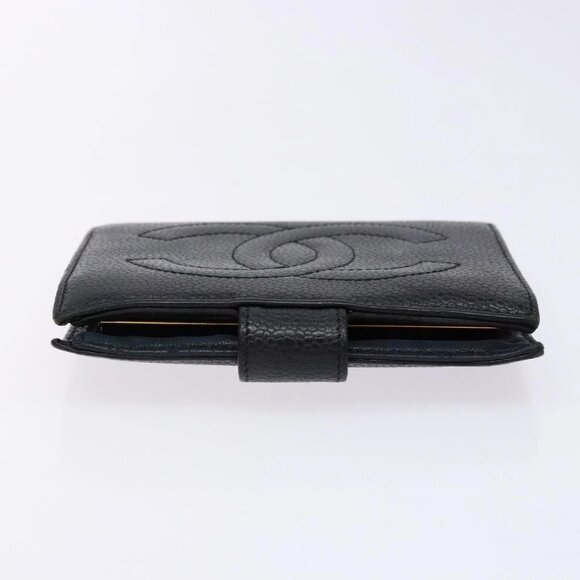 CHANEL Bifold Wallet Grained Calf Skin Black Gold CC Auth main image 2